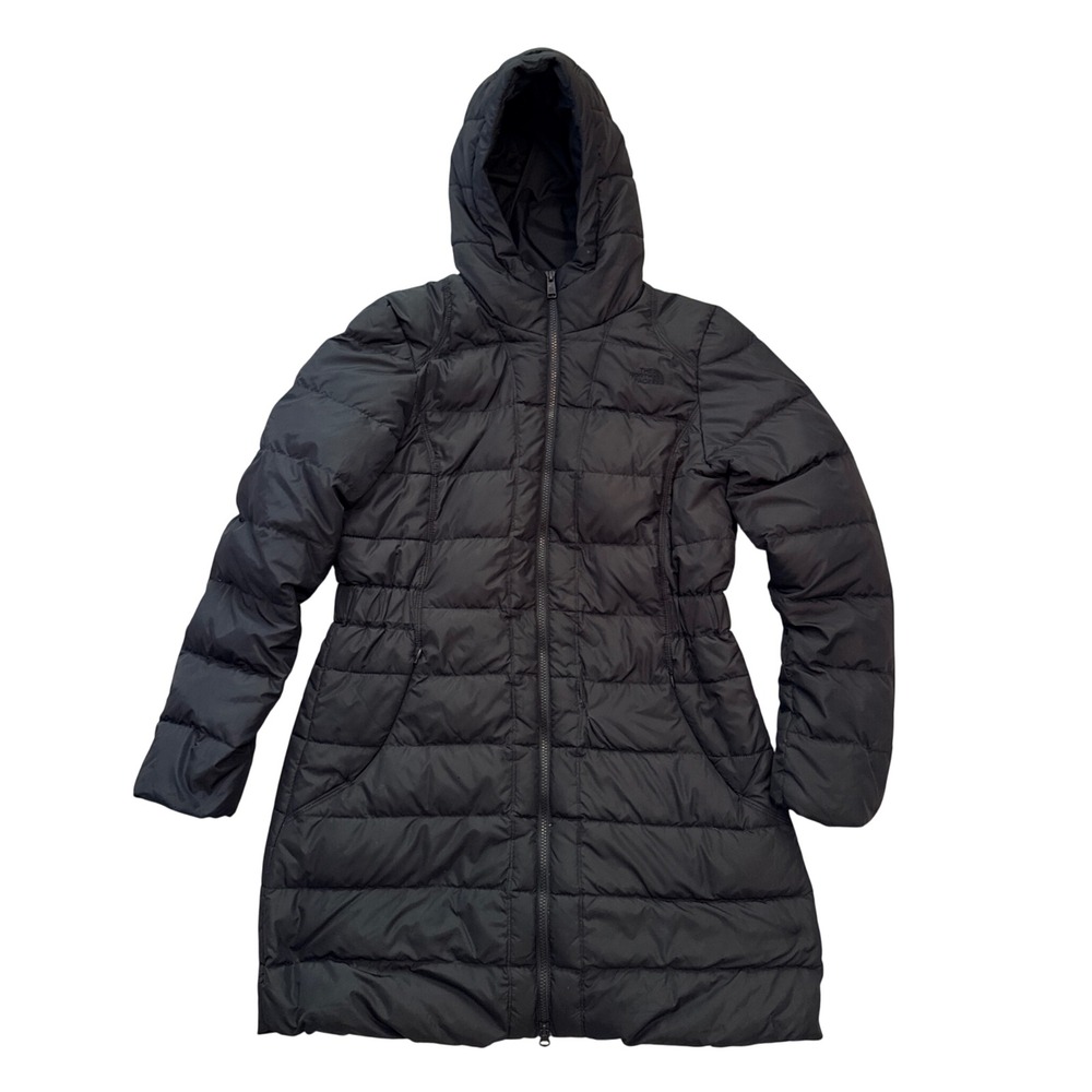 The North Face Puffer Parka Women L Black Hooded Goose Down Quilted Long Coat